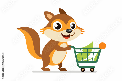 Squirrel animal with shopping cart in super market 