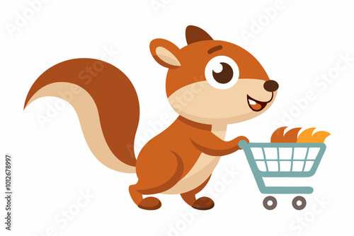 Squirrel animal with shopping cart in super market  photo