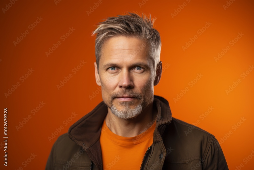 Portrait of a handsome middle-aged man with a beard on an orange background Portrait of a handsome middle-aged man with a beard on an orange background