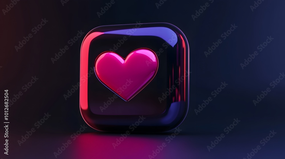 3D rendering of a social media notification icon featuring a heart symbol, representing engagement and success in social media with a modern, vibrant, and glossy design