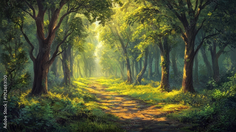 Naklejka premium Sunlit Forest Path