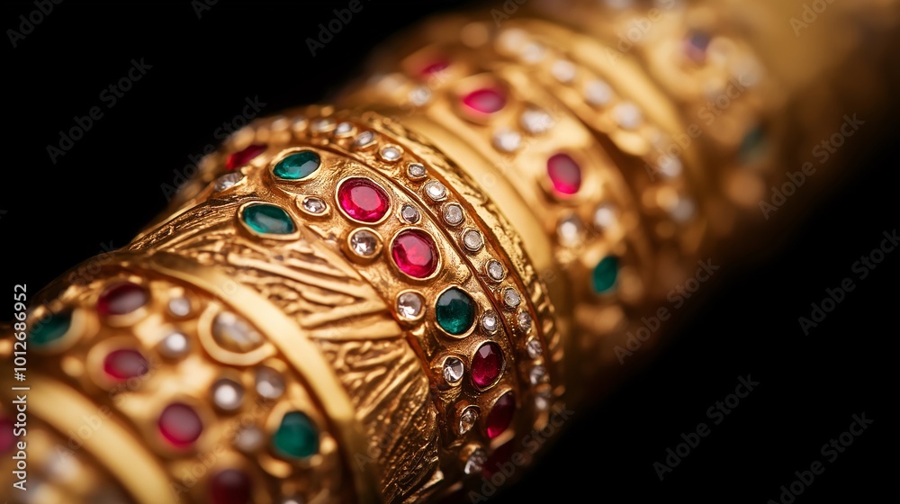 Fototapeta premium Intricate Golden Decorative Item with Colorful Gems