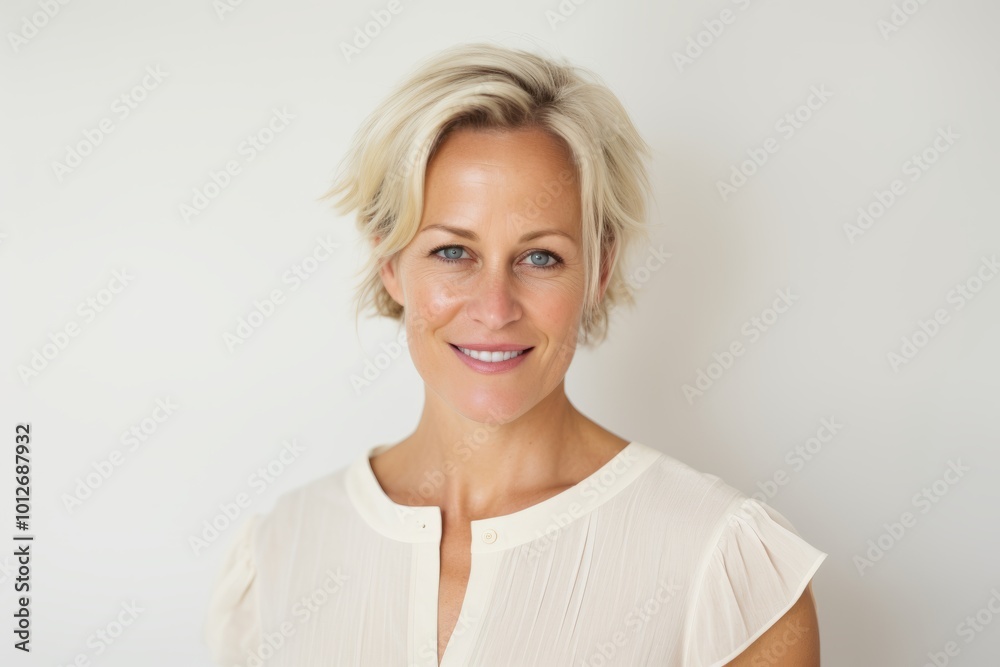 Portrait of a beautiful smiling middle-aged woman with short blond hair Portrait of a beautiful smiling middle-aged woman with short blond hair
