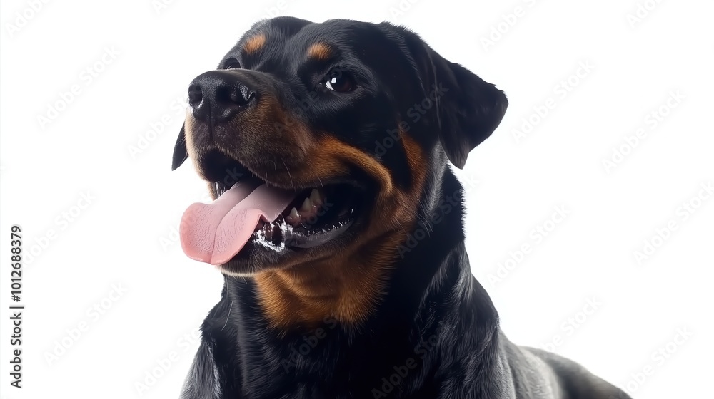Adult rottweiler dog panting tongue out, isolated on white background Adult rottweiler dog panting tongue out, isolated on white background
