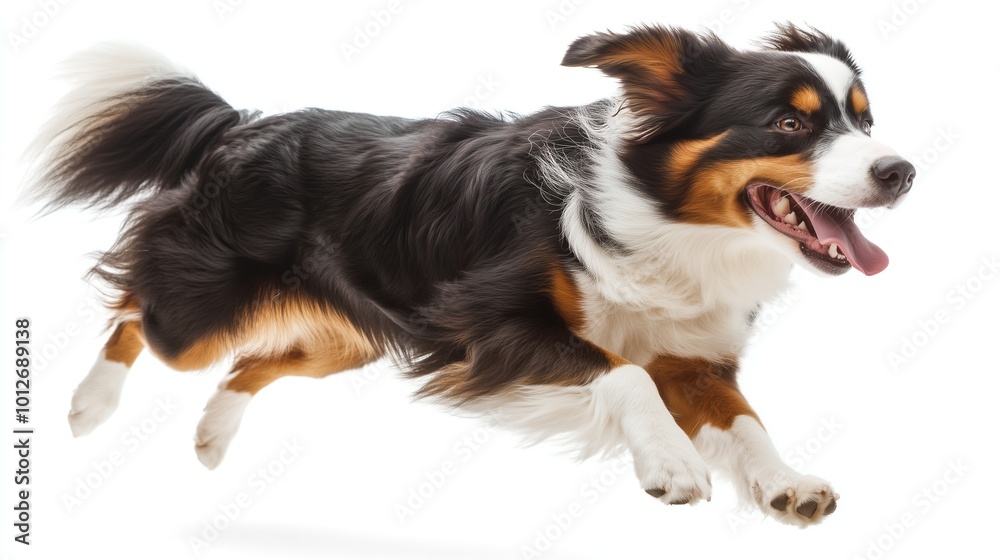 Australian shepherd looking at the camera, isolated on white background Australian shepherd looking at the camera, isolated on white background