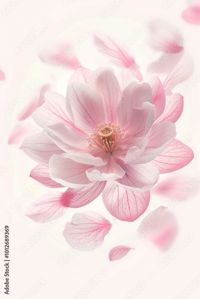 Elegant pink lotus petals with white background and realistic design elements Elegant pink lotus petals with white background and realistic design elements