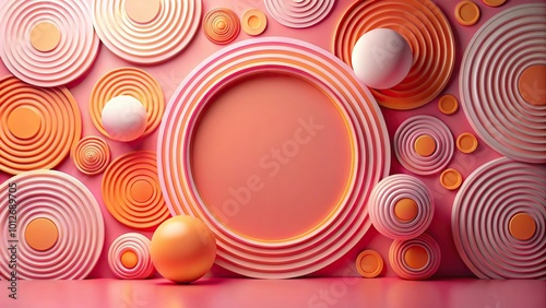 Forced perspective image of pink and orange circles in posterization style photo