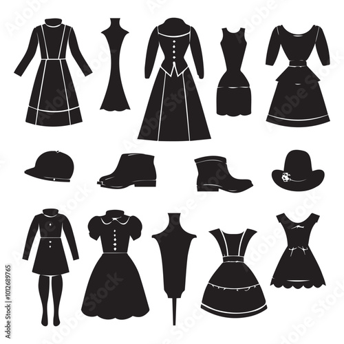 Collection of Elegant Fashion Silhouettes in Black