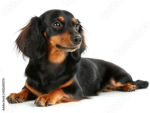 Dachshund looking at the camera, isolated on white