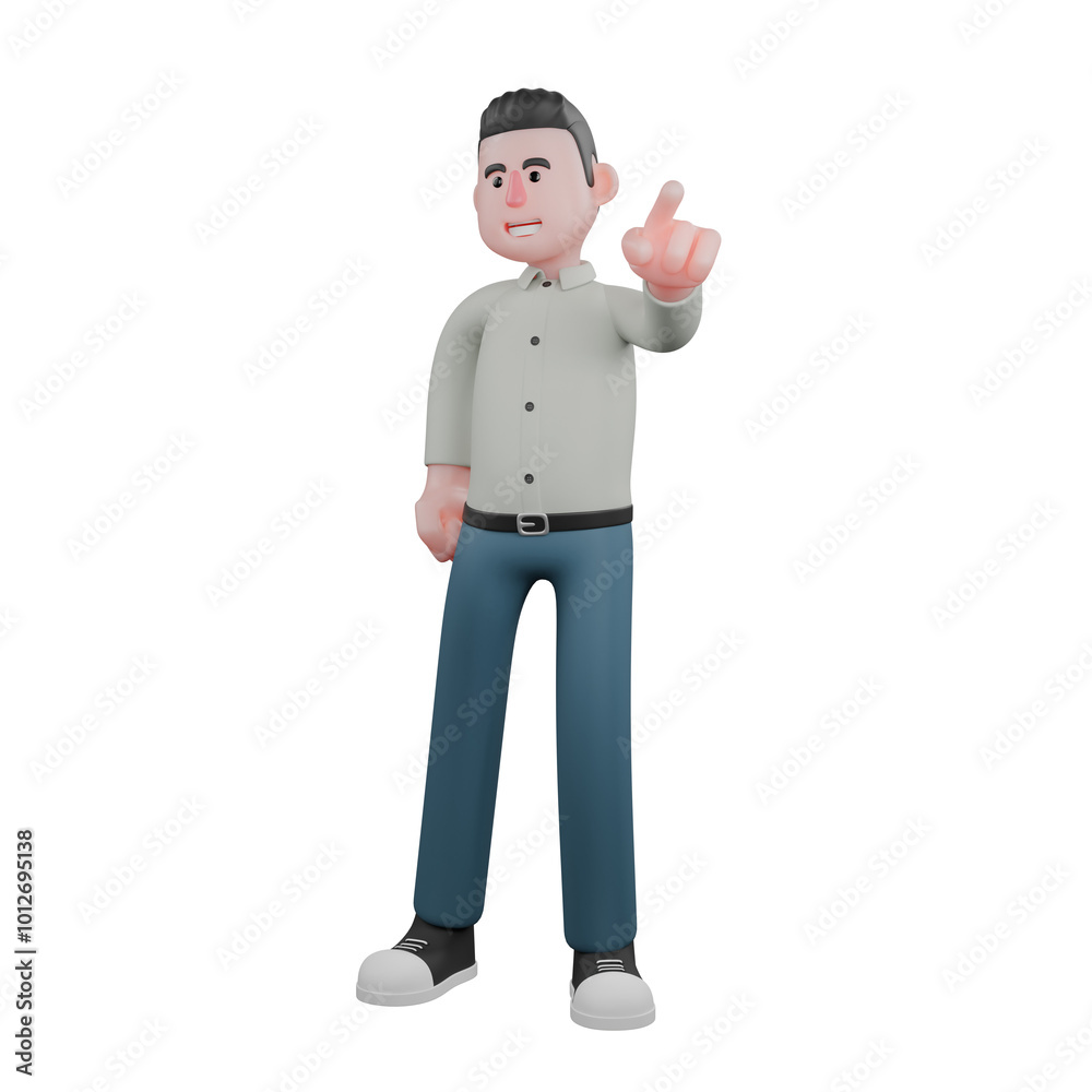 Male Writer in Creative Action. A male writer stands with his hands pointing forward. 3D Writing Scene Male Writer in Creative Action. A male writer stands with his hands pointing forward. 3D Writing Scene