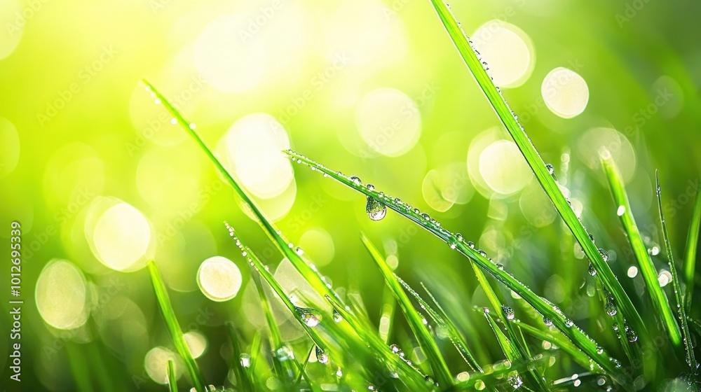 Obraz premium Dewdrops on Grass Blades