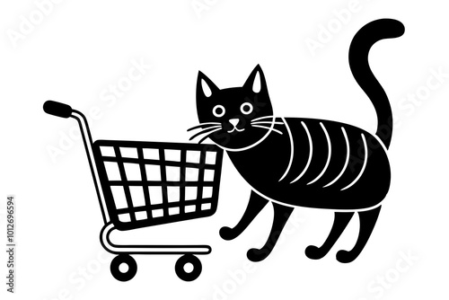  A cat-shopping supermarket with a cart