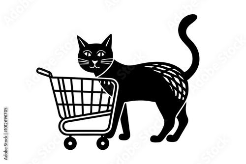  A cat-shopping supermarket with a cart