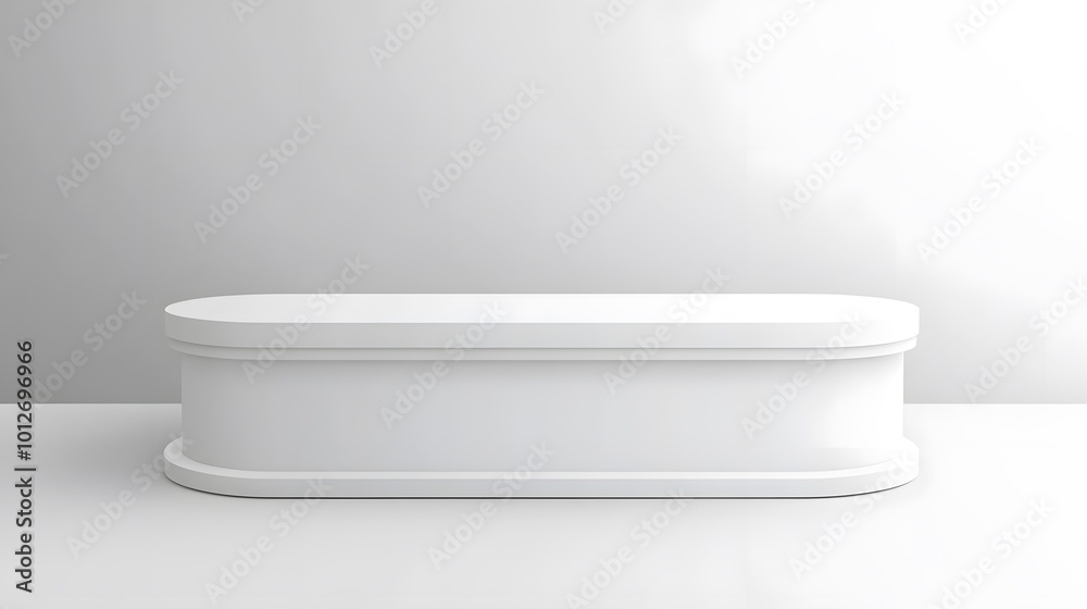 A blank white portable exhibition counter presented as a realistic vector mockup A blank white portable exhibition counter presented as a realistic vector mockup