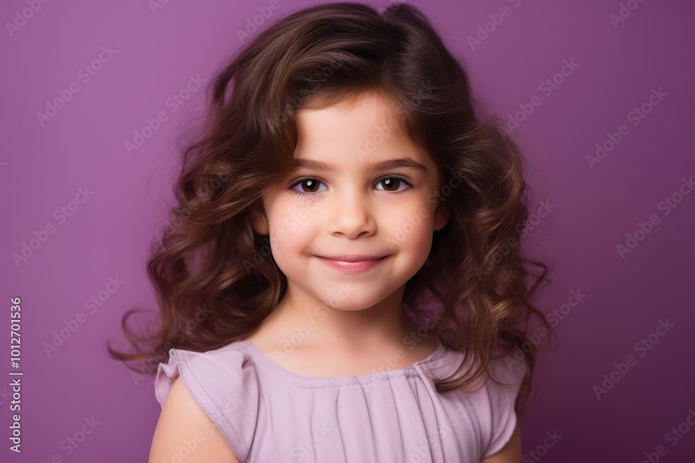 Portrait of a beautiful little girl with long curly hair on a purple background Portrait of a beautiful little girl with long curly hair on a purple background