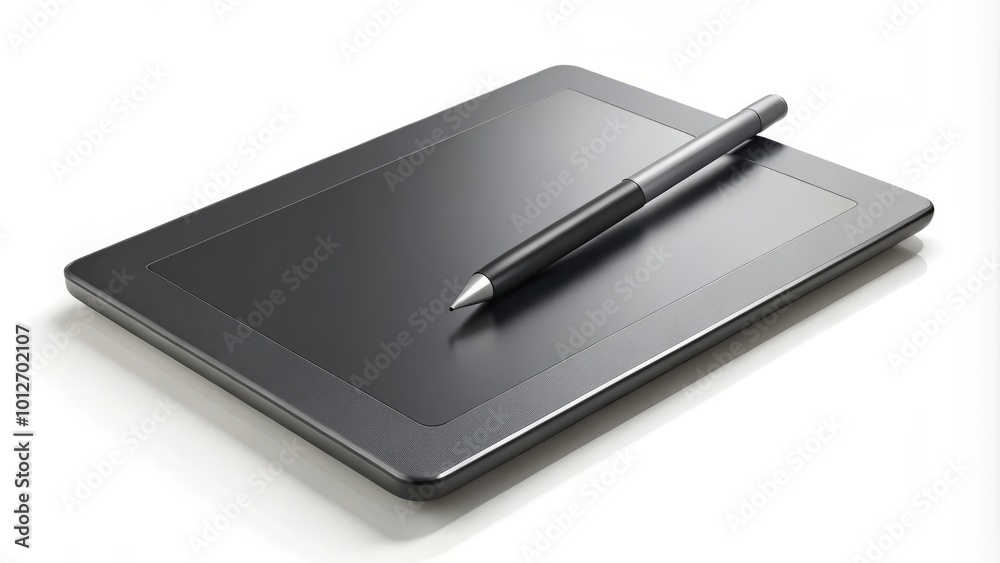Graphic tablet with stylus on a white background, showcasing a top view ideal for digital art, design projects, Graphic tablet with stylus on a white background, showcasing a top view ideal for digital art, design projects,