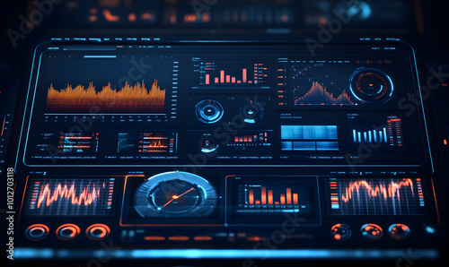 Futuristic financial dashboards and luxury business charts with glowing neon lines, gold accents, and connected nodes for corporate branding.