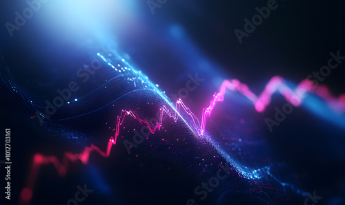 Futuristic financial dashboards and luxury business charts with glowing neon lines, gold accents, and connected nodes for corporate branding.