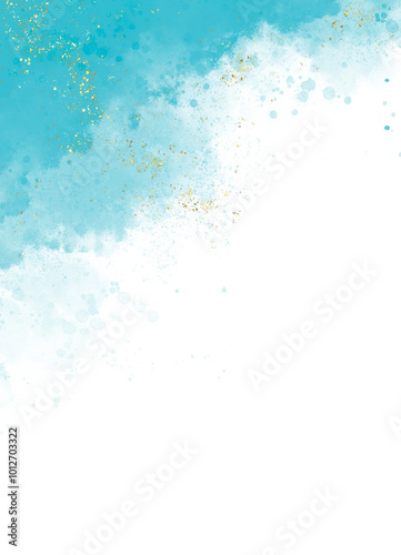 Wallpaper Mural Abstract  blue watercolor background draw on white background and gold splashes effect. sky blue texture design template for birthday invite or card. Torontodigital.ca