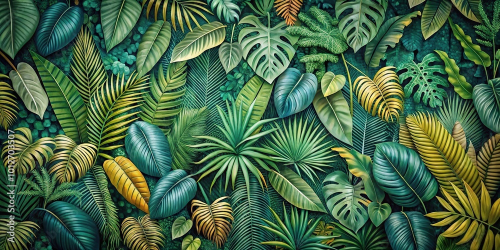 Forced perspective of tropical foliage tapestry Forced perspective of tropical foliage tapestry