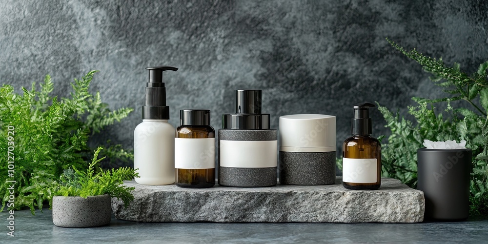 mock up for skincare products on a stone backround mock up for skincare products on a stone backround