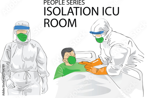 doctor take care of the patient in isolation icu room