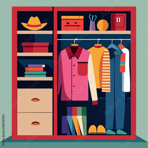 wardrobe with clothes