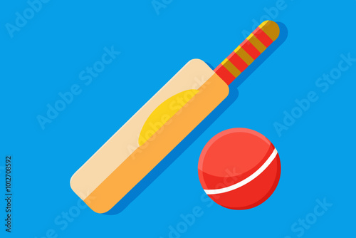  Cricket bat and ball vector art illustration photo