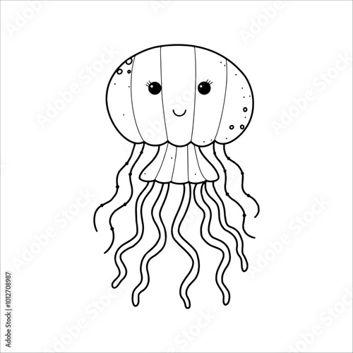 Hand drawn cute jellyfish. Underwater world. Vector illustration