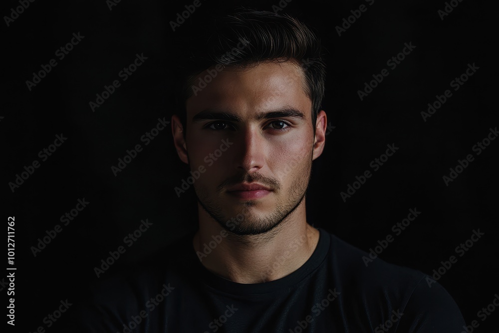 Men in front of black background studio shot Men in front of black background studio shot
