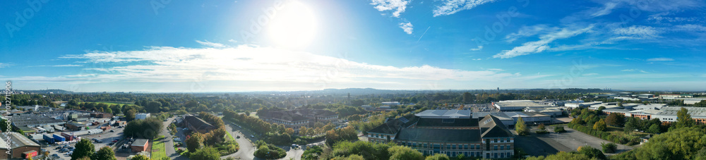 Fototapeta premium An Aerial Wide Angle Panoramic View of Nottingham City of East Midlands Region of England, United Kingdom. October 4th, 2024