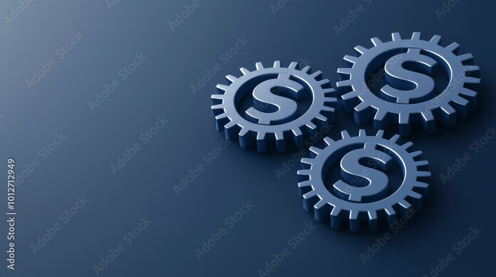 Three metallic gears with dollar signs represent finance and industry. Ideal for business, investment, and economic themes. Three metallic gears with dollar signs represent finance and industry. Ideal for business, investment, and economic themes.