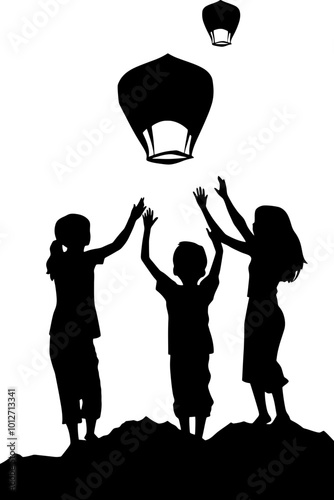 Sky lantern festival silhouette