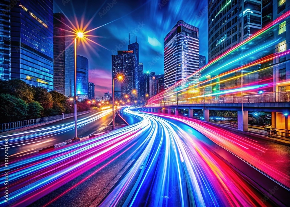 Dynamic light trails create a vibrant, abstract background with motion blur, perfect for modern design purposes, adding energy and movement to any creative project. Dynamic light trails create a vibrant, abstract background with motion blur, perfect for modern design purposes, adding energy and movement to any creative project.