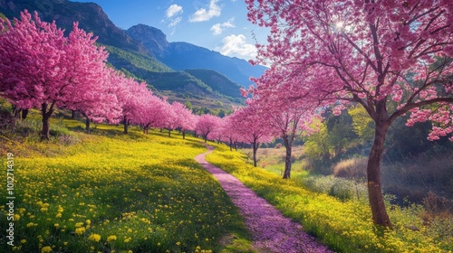 Cherry blossom in Gallinera valley, Alicante, Spain. photo