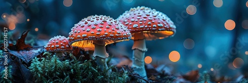 colorful mushrooms growing in forest photo