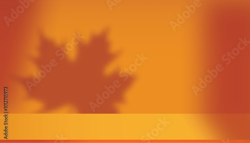 Autumn background,Fall Studio Podium Display with Shadow Maple Leaves on Orange Stand,Backdrop Scene for Thanksgiving Advertising,Vector Template Platform banner for Product Sale,Promotion