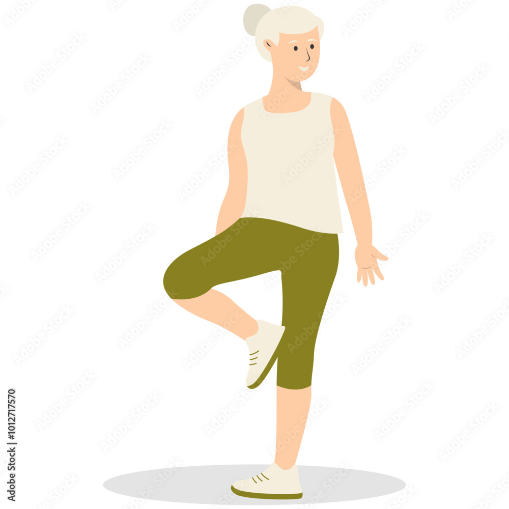 Fototapeta premium Illustration of Active Elderly Person. Isolated on White Background. Vector Cartoon Character