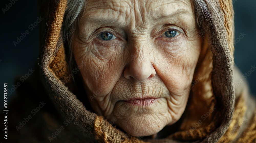 Portrait of an elderly woman with a wrinkled face and pursed lips, her gaze reflecting wisdom. The lighting softly illuminates her features, offering a timeless quality. Portrait of an elderly woman with a wrinkled face and pursed lips, her gaze reflecting wisdom. The lighting softly illuminates her features, offering a timeless quality.