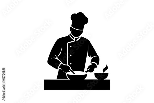 Silhouette of a Chef Preparing a Meal in the Kitchen