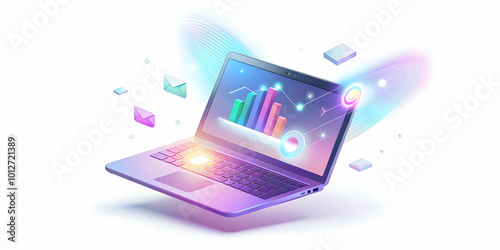 Wallpaper Mural Elegant Flat Vector Illustration of a Holographic Laptop with Floating Business Icons on a Minimalist Desk - Perfect for SEO and Visual Marketing Ideas Torontodigital.ca