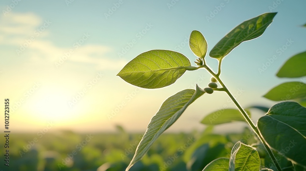 A close-up of a soybean plant in a field at sunset, showcasing the beauty and growth of this essential crop. The image symbolizes sustainability, agriculture, nature, harvest, and food production. A close-up of a soybean plant in a field at sunset, showcasing the beauty and growth of this essential crop. The image symbolizes sustainability, agriculture, nature, harvest, and food production.