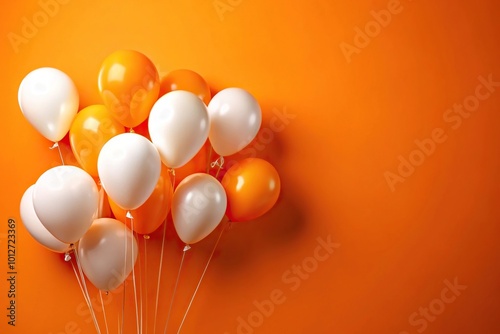 Forced perspective white and orange balloons on orange background