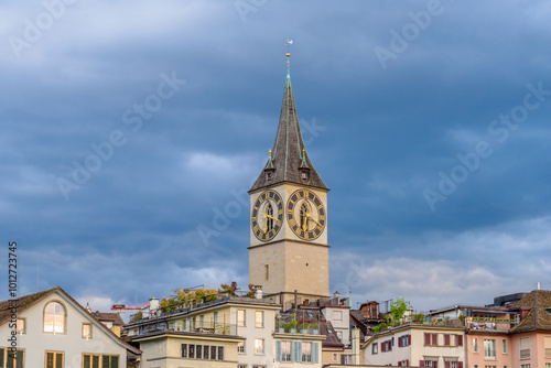 Architectural Elements of Historical buildings in the center of Zurich, Switzerland.