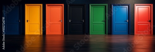 A row of colorful doors symbolizes choice, opportunity, and the unknown. Each door represents a different path, a different decision, and a different future.