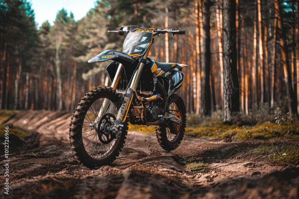 Motocross bike near forest on track Motocross bike near forest on track