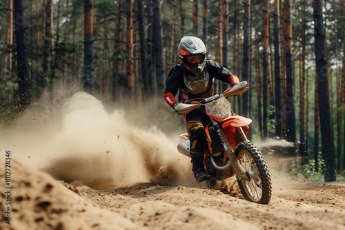 Motocross race on sand in forest