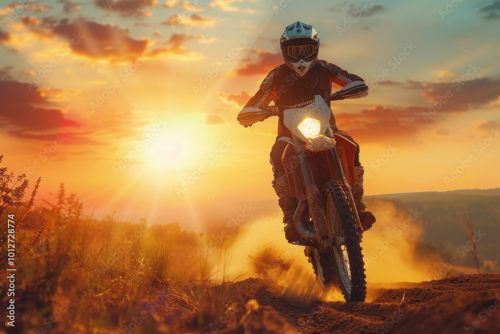 Motocross racer on motorcycle gears up to compete against rivals ...