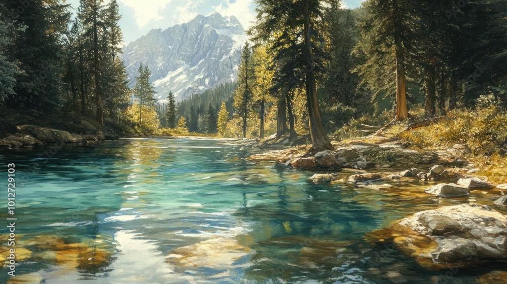 Obraz premium Tranquil River Flowing Through Mountain Valley