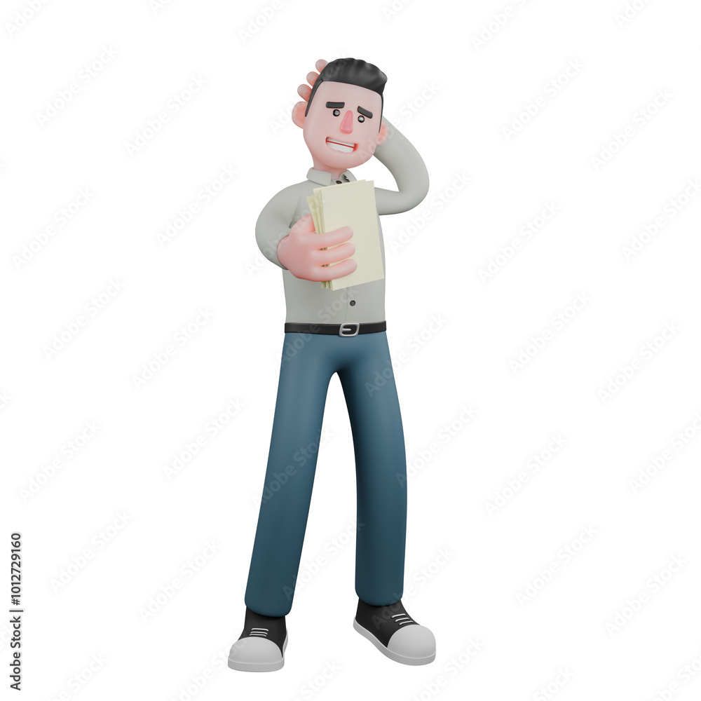 Male Creative Artist 3D Model. A male writer is standing holding a white book while the other hand is holding the back of his head. Writer Cartoon Male Creative Artist 3D Model. A male writer is standing holding a white book while the other hand is holding the back of his head. Writer Cartoon